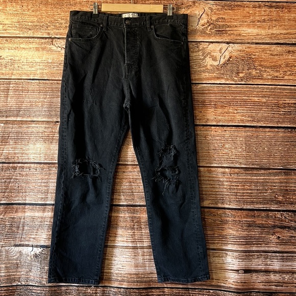 We the Free Free People Black Distressed Bren High Rise Straight Leg Jean - Picture 7 of 8